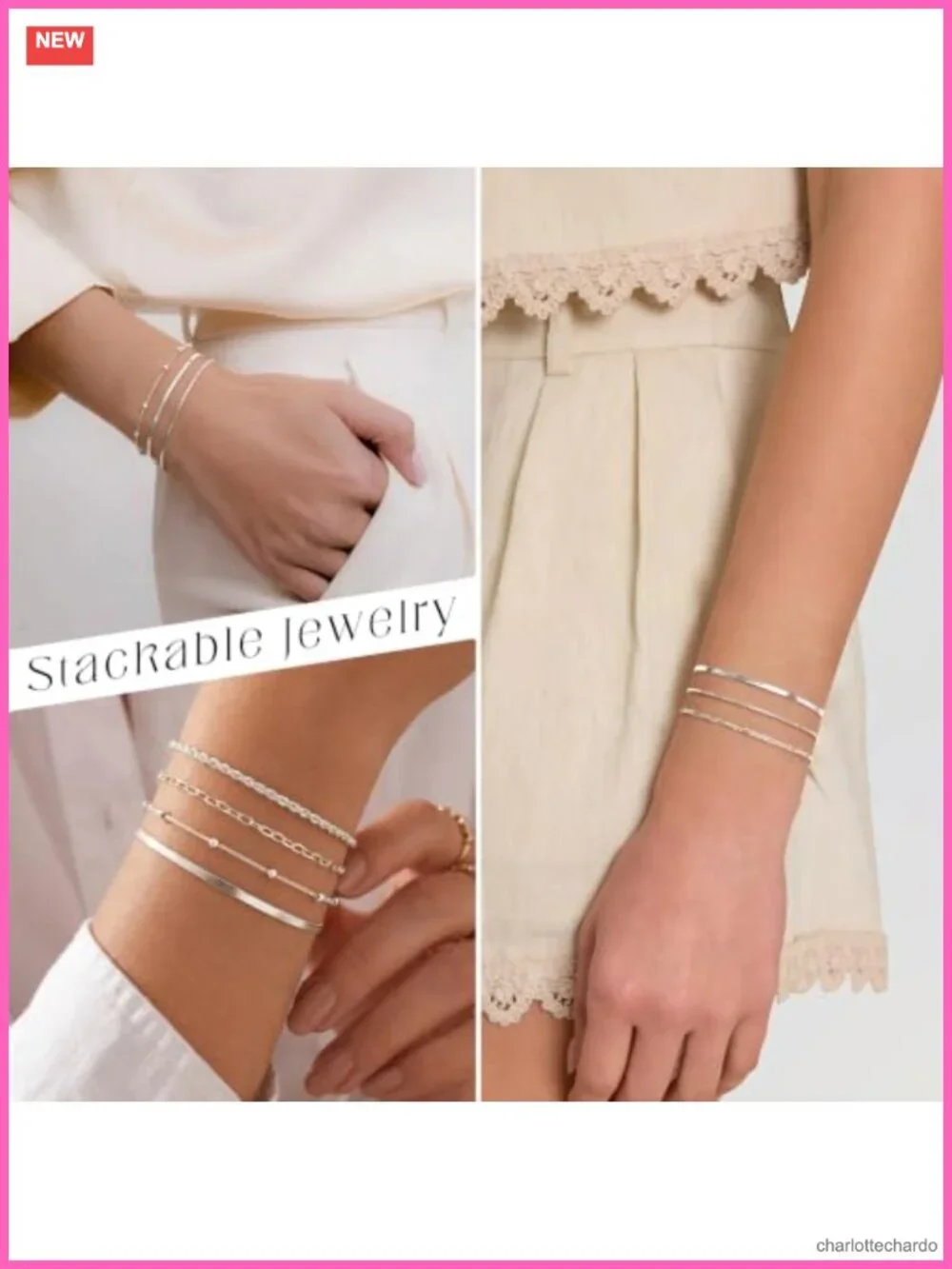 Waterproof Sterling Silver Plated Bracelets Set for Women 6 Pack